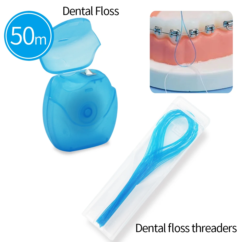 50m Floss Oral Hygiene Teeth Cleaning Interdental Brush+Dental Floss Threaders