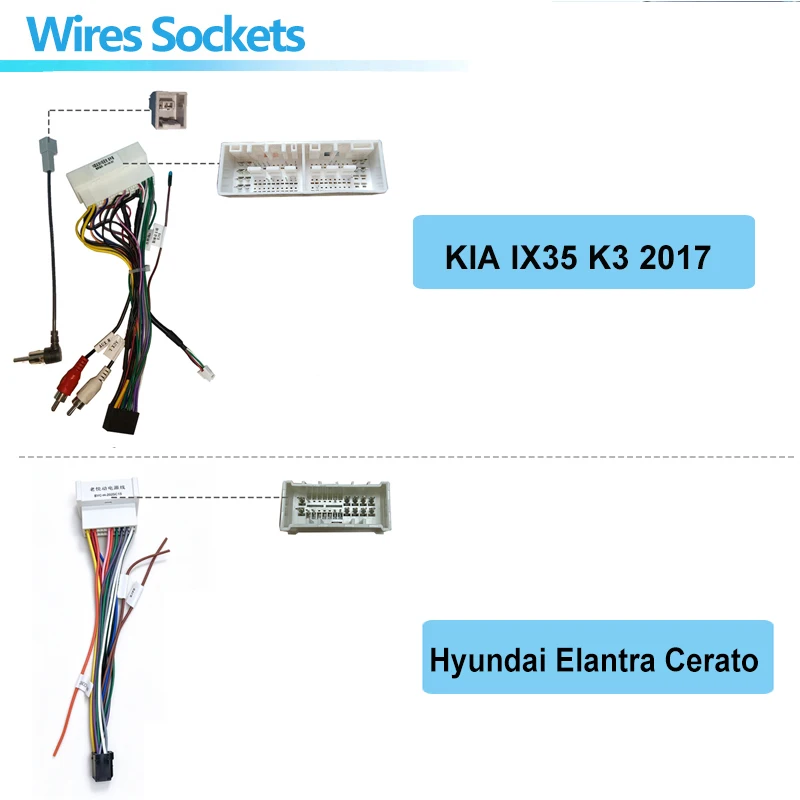 Android car radio 16pin wire harness power cable adapter For Hyundai Sonata IX35 Tucson Elantra KIA Sportage Sorento K2 K3 K4 K5