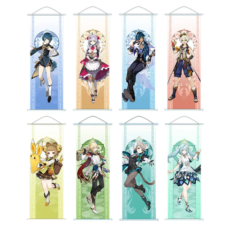 Genshin Impact-figura de 4 estrellas, pintura en lienzo de desplazamiento, decoración del hogar, póster de Anime colgante, arte de pared, decoración de habitación