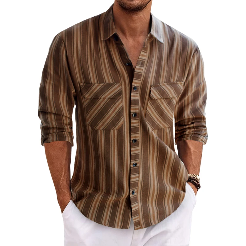 

Outdoor striped long-sleeved shirt for men, suitable for daily casual wear, breathable and sweat-wicking top.