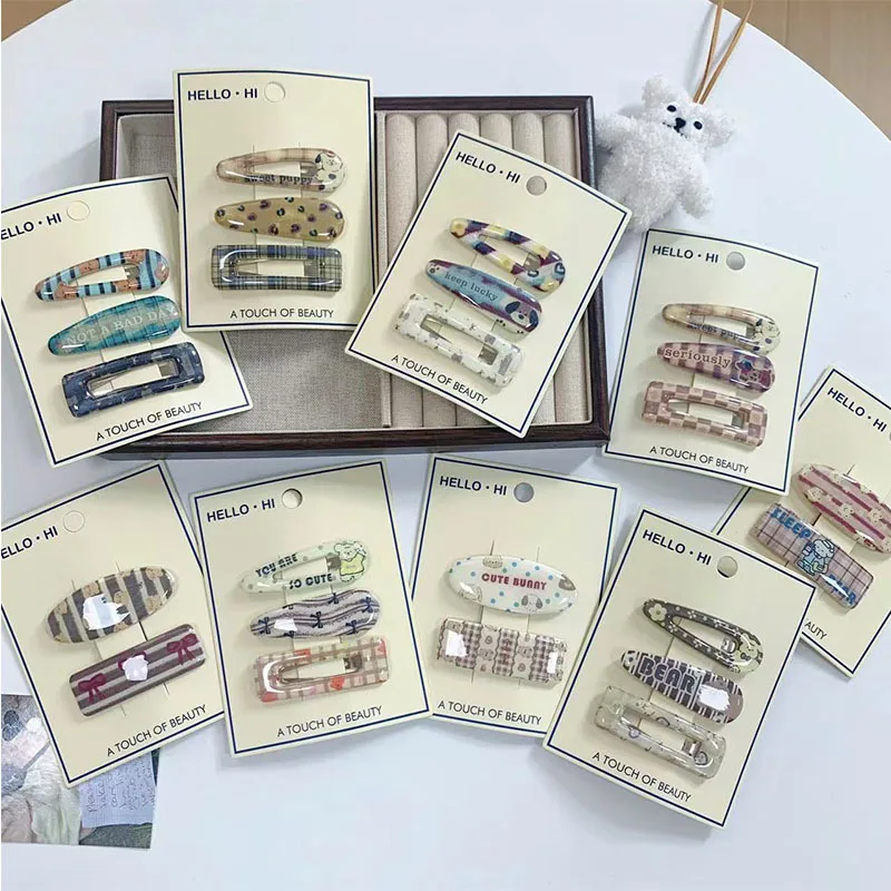 

Basic Coffee Color BB Clips Set Cartoon Polka Dot Bear Dog Bowknot Printed Hair Clips Sweet Versatile Daily Hair Accessories