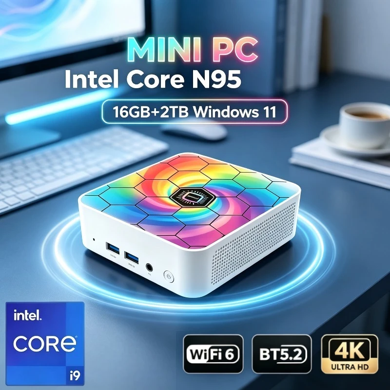 New High Performance Colorful Mini PC Intel Core N95 16GB RAM 1TB/2TB Big SSD Windows11 Portable Office Study WIFI6 BT5.2