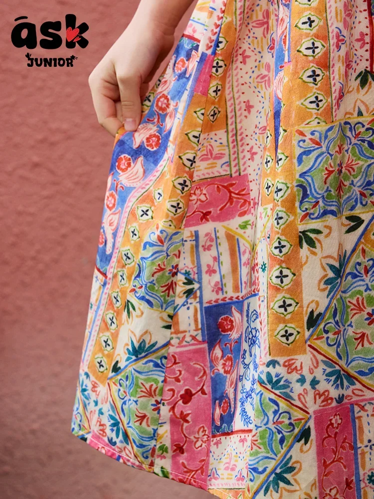 فستان صيفي للأميرات من ASK Junior Tween للفتيات قابل للتنفس بألوان متباينة وأكمام فقاعية #6