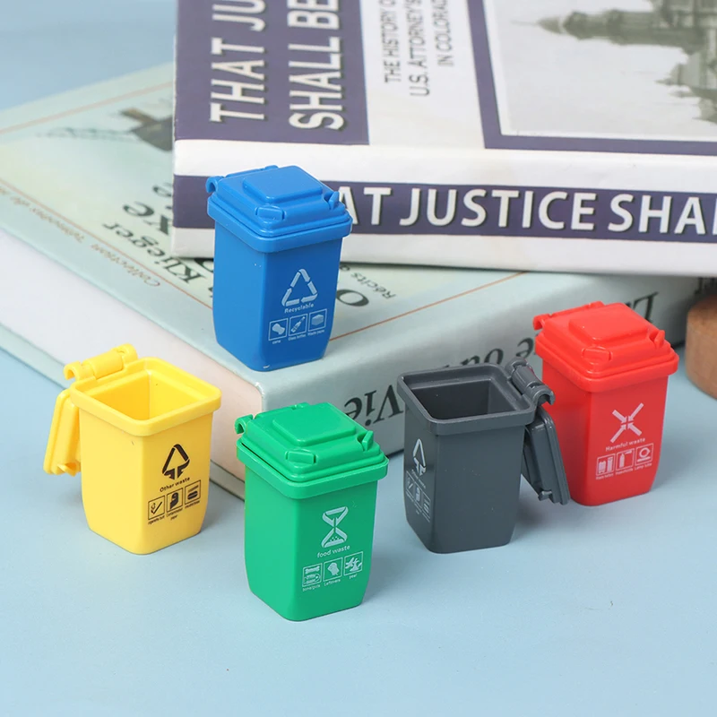 5PCS 1:12 Dollhouse Miniature Trash Can Model Accessories Furniture Toys Garbage Truck Cans Curbside Vehicle Bin Toy Gifts