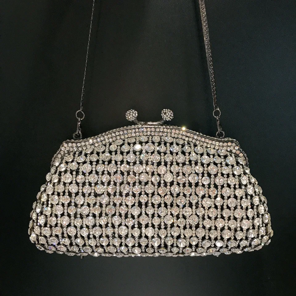Pochette De Soirée Cristal Argenté Femme - Sac Strass Avec Chaîne Amovible - Élégance Éclatante Pour Mariages Et Fêtes