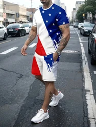 2024 New LIBRARY Men 4th Of July Patriotic 2 Piece Outfits Slim Fit Short Sleeve Muscle Shirt And Shorts Set Summer Tracksuits