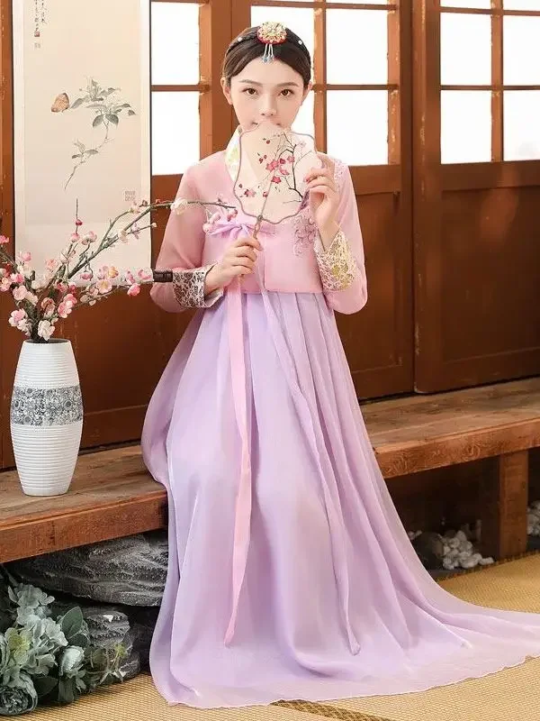 

한복 Traditional Korean Clothing Hanbok Dress for Women Ancient Palace Robe V-neck National Performance Wedding Dress Asien Style