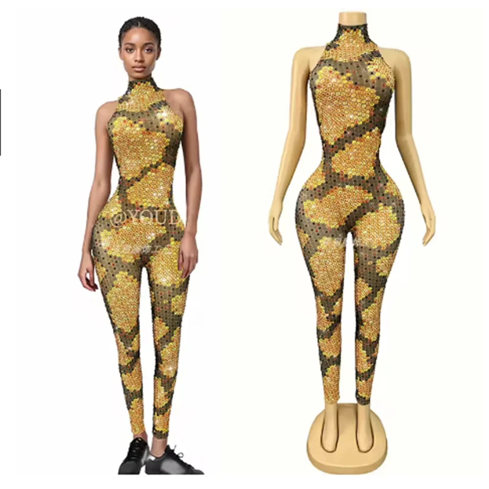 

2025 Women Sparkly Rhinestone Bodysuit Singer Stage Glitter Costumes Model Show Performance Outfit Nightclub Party Clubwear yk