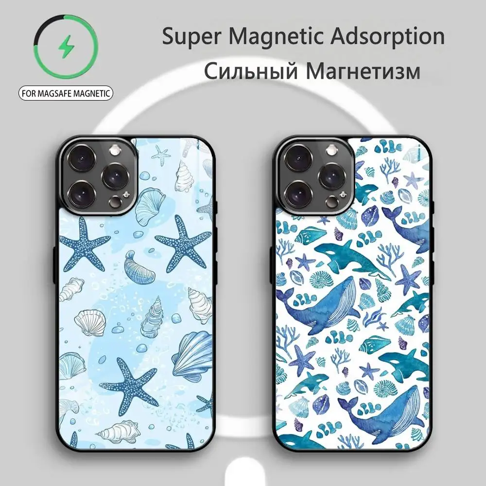 

B-Blue O-Ocean A-Animals Phone Case For iPhone17,16,15,14,13,12,11 Plus,Pro Max Magnetic For Magsafe Wireless Charging