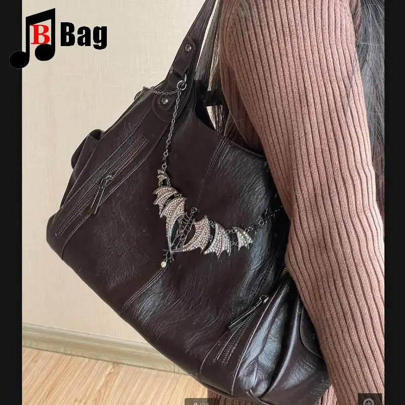 Y2K Gothic Women Girls Punk Handbags Harajuku Leisure Commuter One Shoulder Motorcycle Soft Leather Diagonal Straddle Bag Totes