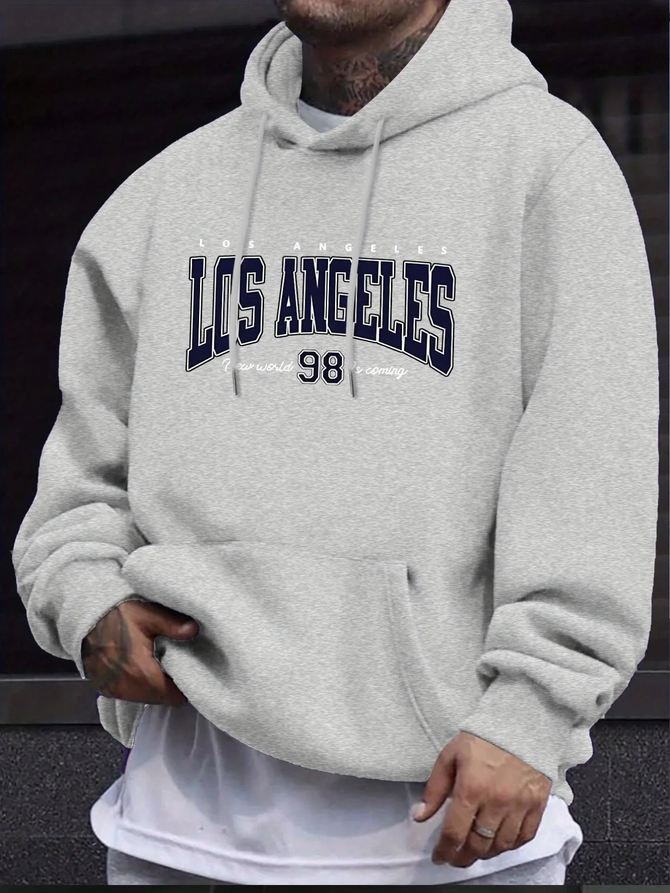 Vibrant Los Angeles printed plush hoodie - Stylish men\'s Fall/winter style American fashion printed tops for comfortable gifts