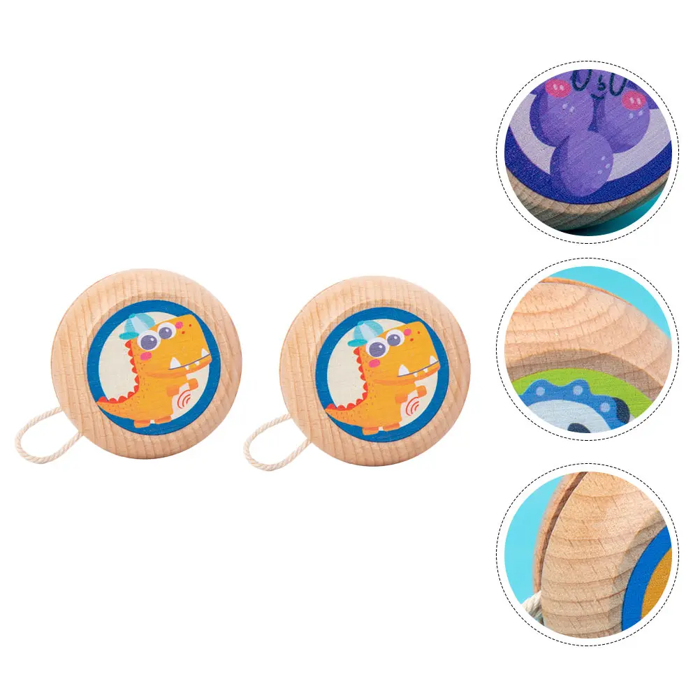 

2 Pcs Wooden Toy Kids Cartoon Beech Animal Pattern Playthings Eco Friendly Portable Size Fits Children Wrist