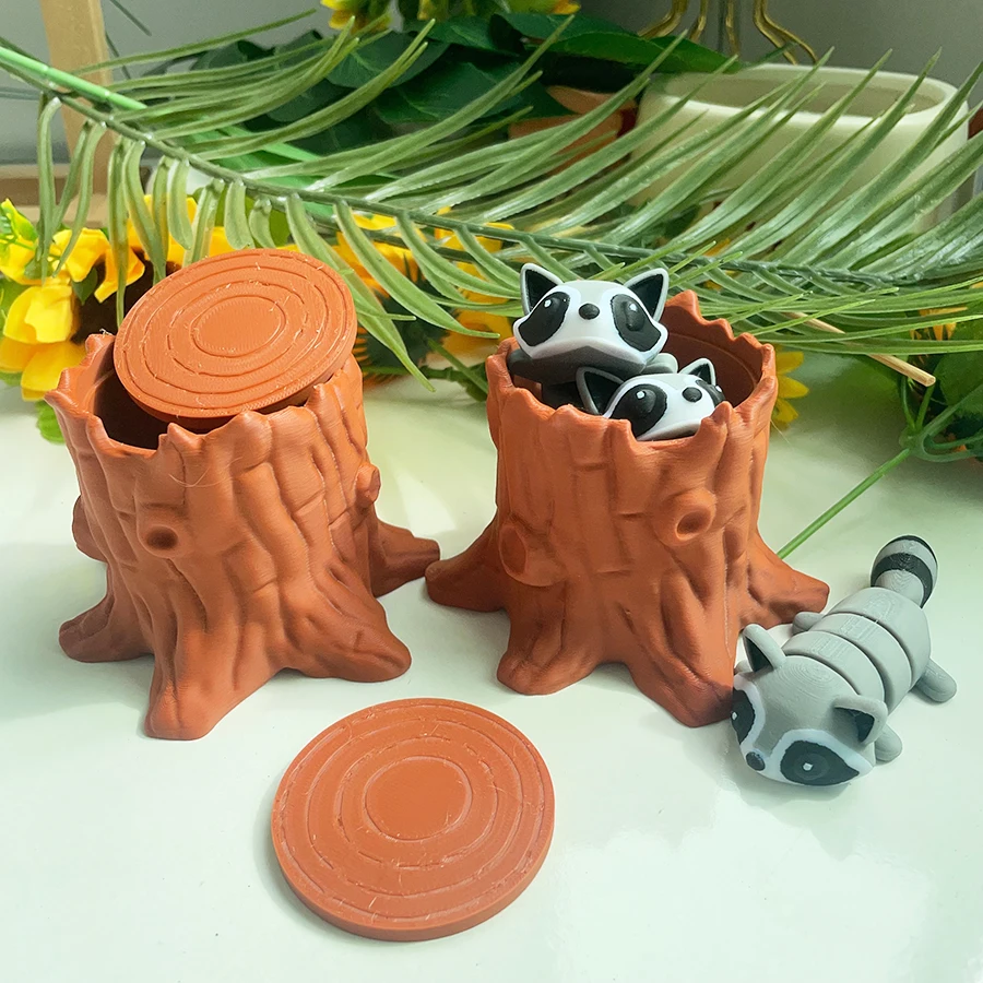 3D-печать, милый и глуплый енот, модель пенька, орнамент с подвижными шарнирами, креативная скульптура для украшения рабочего стола