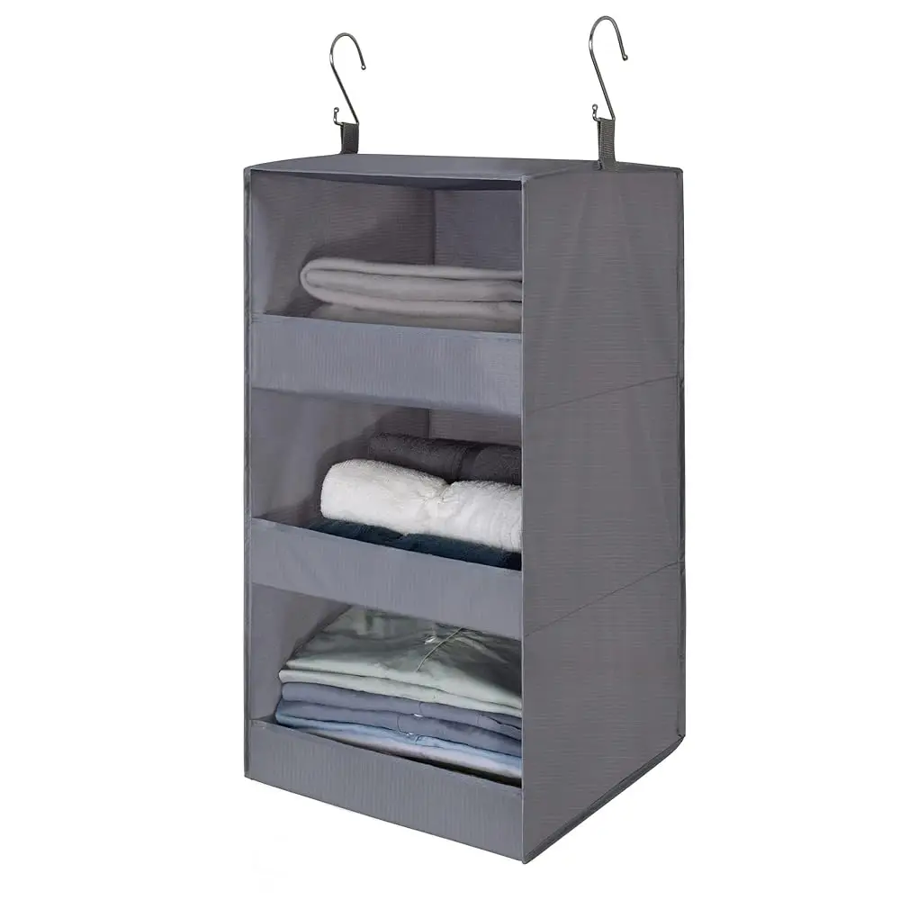 

3-Shelf Hanging Closet Organizer And Storage, Collapsible Hanging Closet Shelves, Hanging Organizer For Closet & Rv, Gray, 29