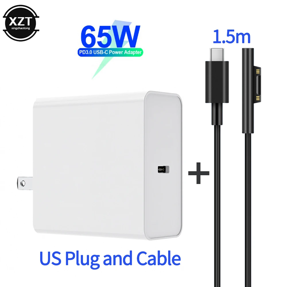 PD USB Type C Charger for Surface Pro 6/5/4/3 Go Book Tablet Compatible 15V/12V 4A 3A 3.25A 65W 45W PD Charging Cable