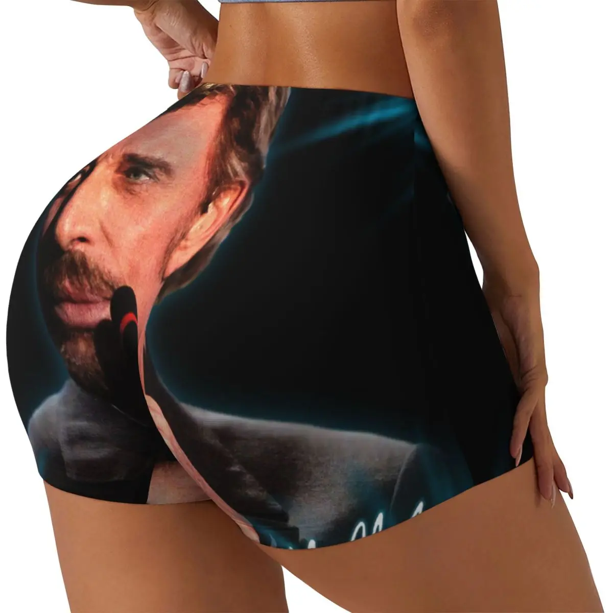 Custom Johnny Hallyday French Rock Biker Running Workout Shorts Women's France Singer Athletic Gym Yoga Shorts