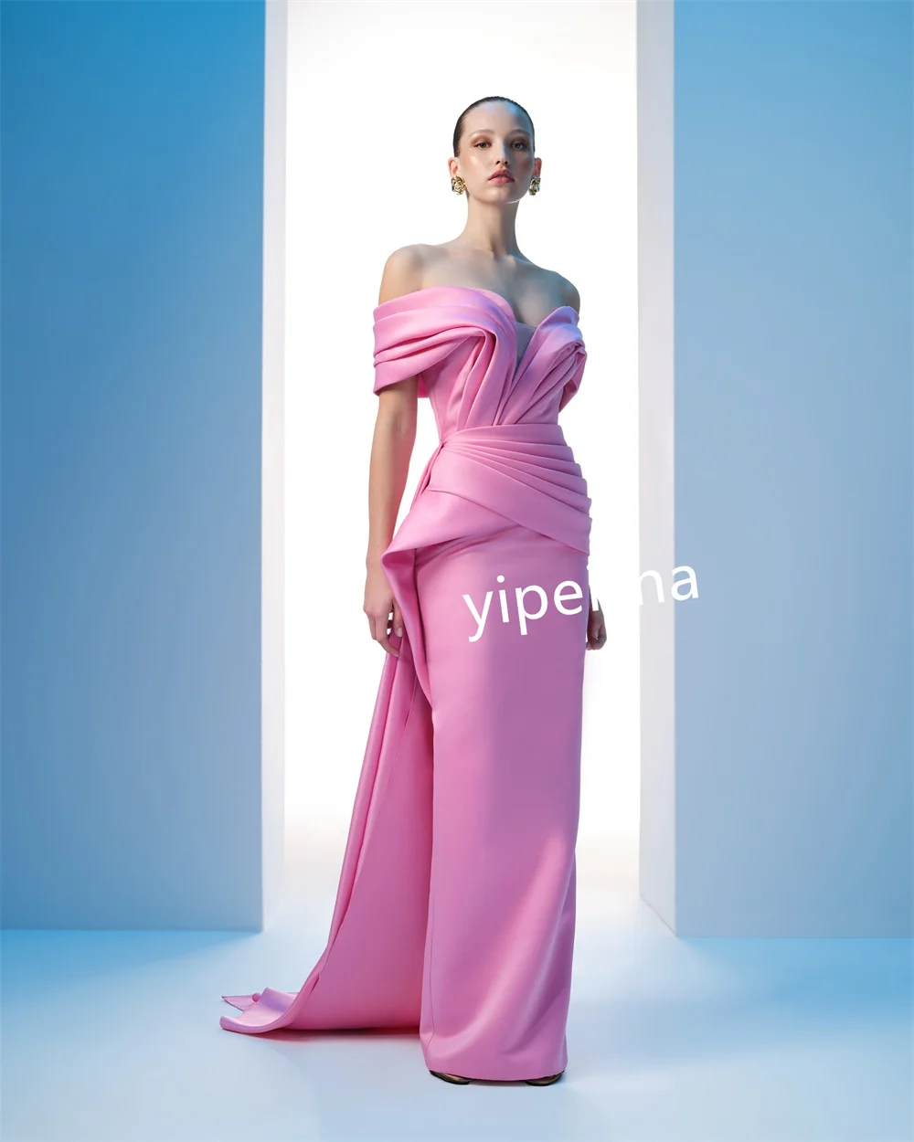 Customized Sexy Pleat Ruched Straight Off-the-shoulder Long Dresses Celebrity Dresses Fashion Modern Style Classic Simple