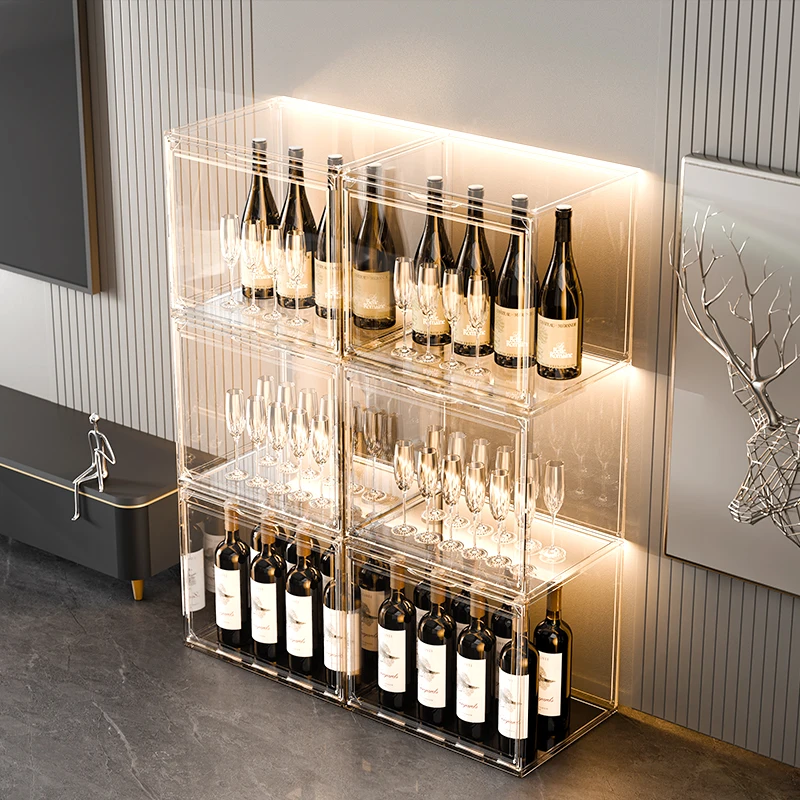 

Transparent Partitions Bar Cabinet Shelves Living Room Mobile Wine Cabinet Glass Nordic Multifunctional Vitrina Club Furniture