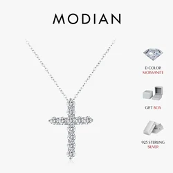 MODIAN D Color Moissanite Necklace 925 Sterling Silver Exquisite Cross Link Chain Pendant Necklace For Women Fine Jewelry Gift