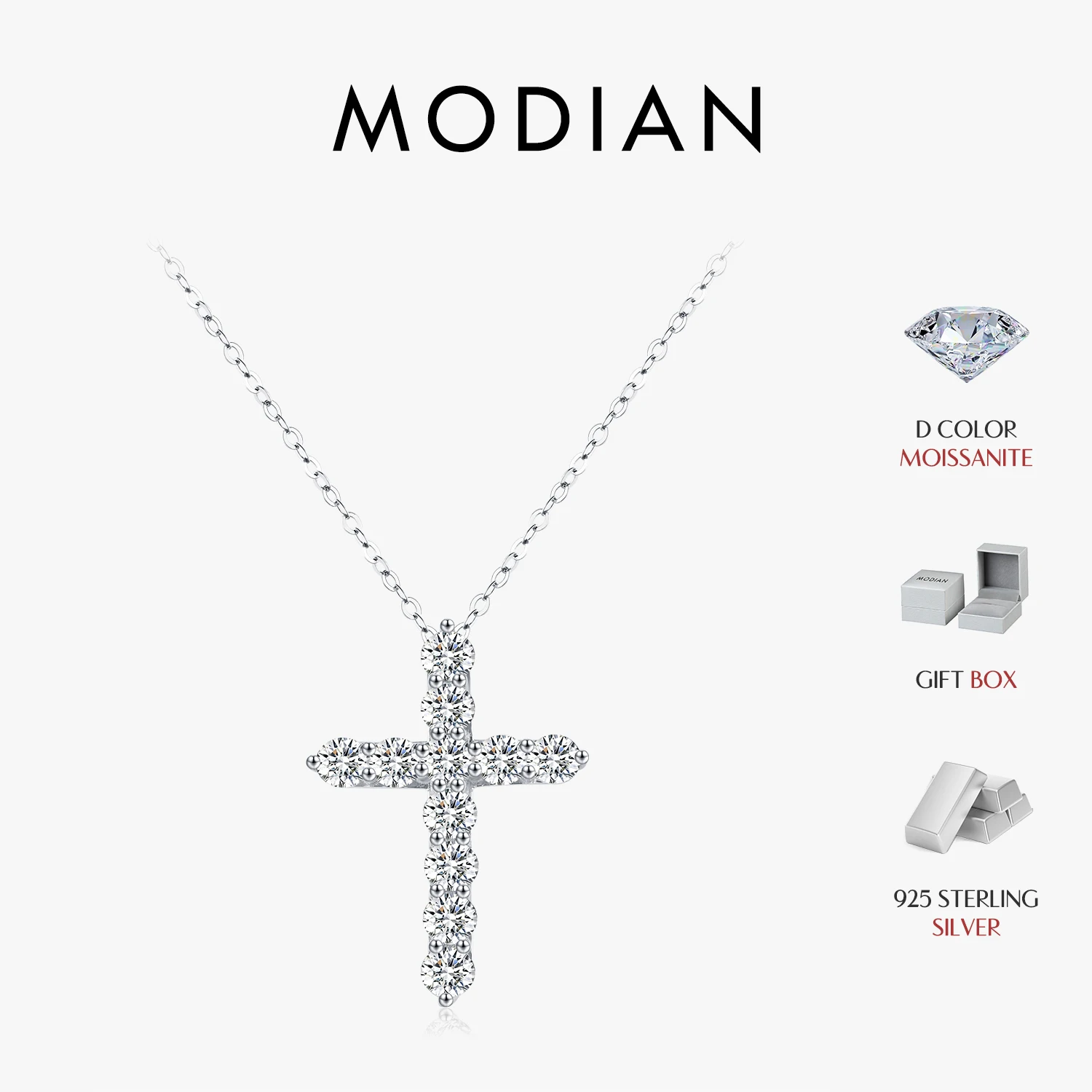 MODIAN D Color Moissanite Necklace L925 Sterling Silver Exquisite Cross Link Chain Pendant Necklace For Women Fine Jewelry Gift