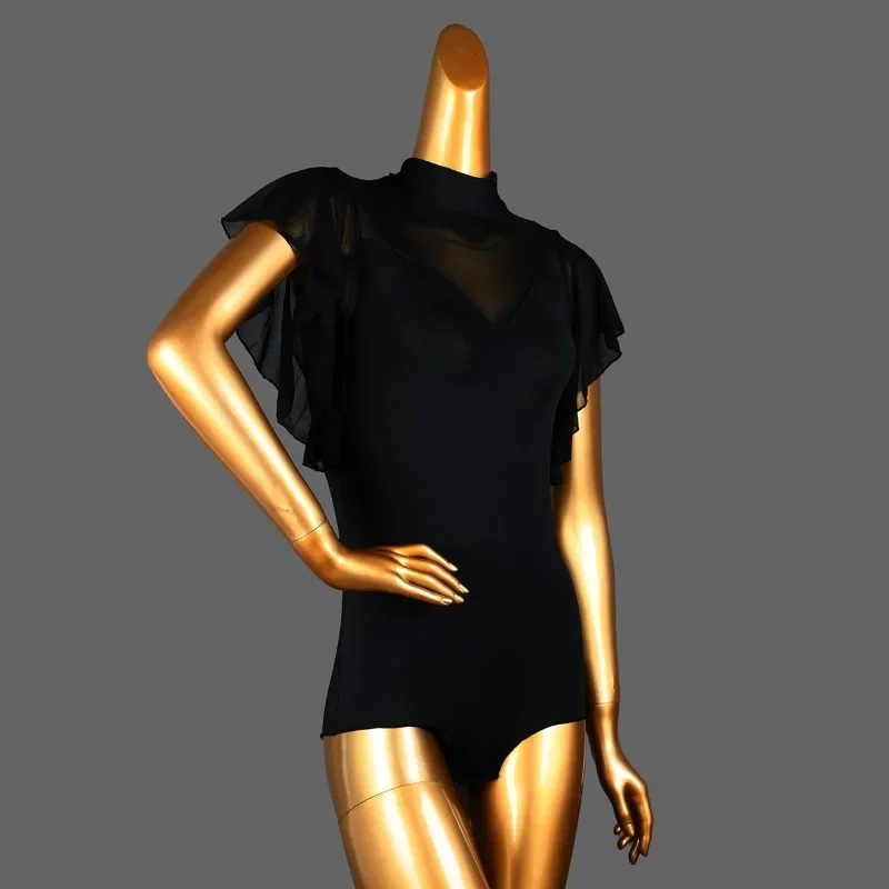 

Dance Gauze Princess Butterfly Long-sleeved Black Cha-cha Top New Latin Dance Adult Women's Practice Body Suit