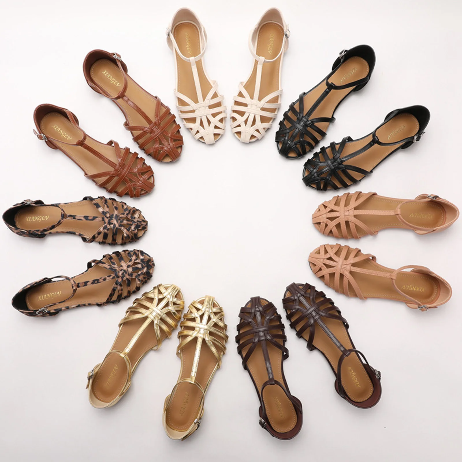 

Braided Hollow Roman Sandals Women Low Heel Closed Toe Summer Outdoor Breathable Fashion Casual Zapatos De Mujer