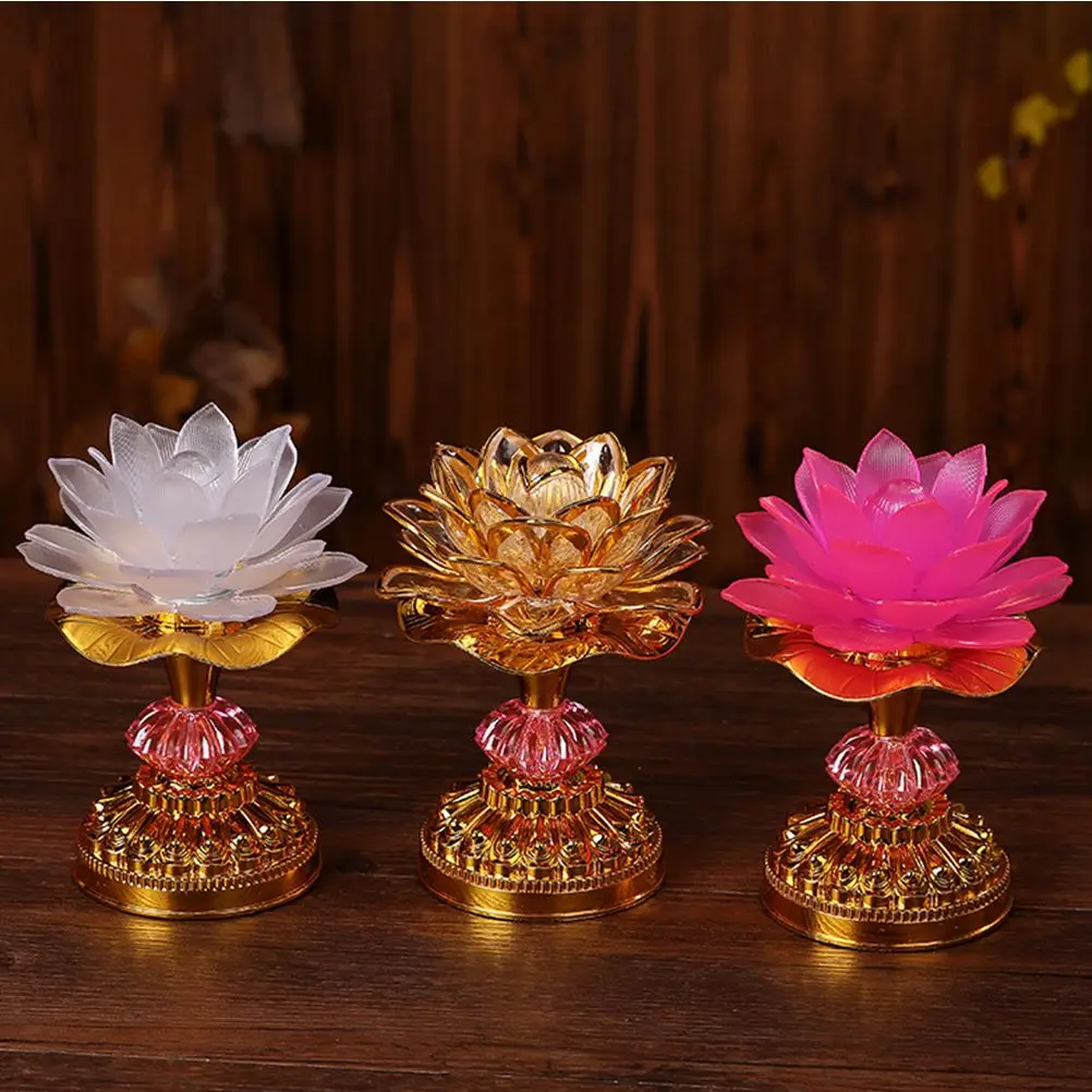 Lâmpada de lótus colorida de plástico LED Decoração de casa BudaHall LightOrnament DesktopDesign SmallNightLight ChangeColor