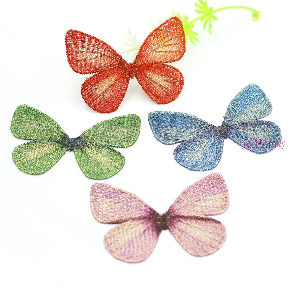 20PCS Gradient Embroidery Butterfly Fabric Appliques Double printing for Party Decor, Doll Embellishment