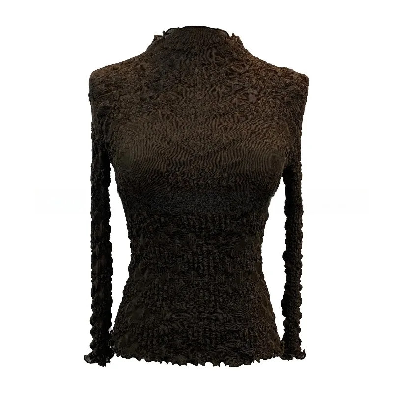 

Miyake женская нижняя рубашка осень-зима новая плиссированная блузка универсальный воротник кружевная футболка с длинными рукавами тонкая эластичная одежда