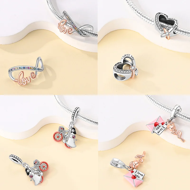 925 Silver New Series Couple Love Boy&Girl Dangle Charms Heart Beads Fit Original Bracelet for Women Diy Fine Jewelry Gift