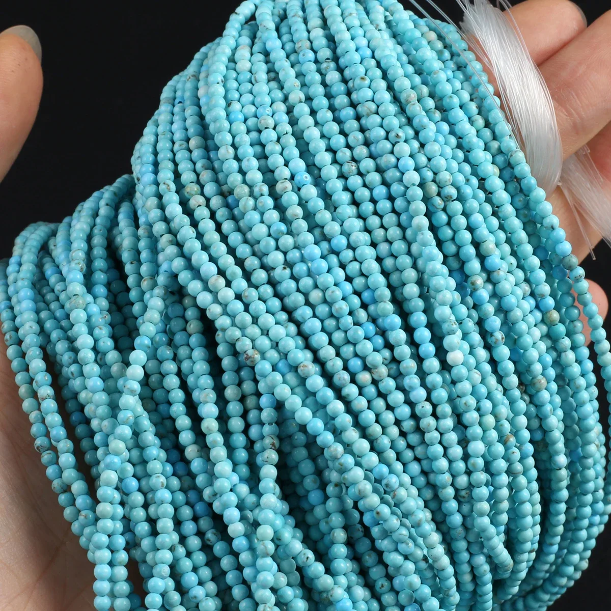 15\'\' Natural Green Turquoise Beads Round Shape Small Stone Loose Beaded for Women Making DIY Necklace Bracelet Accessories 2mm