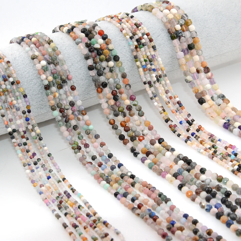 Various Natural Multicolour Stone Faceted Round / Square Beads 2mm,3m,4mm for Jewelry Making Necklace DIY Accessories Wholesale