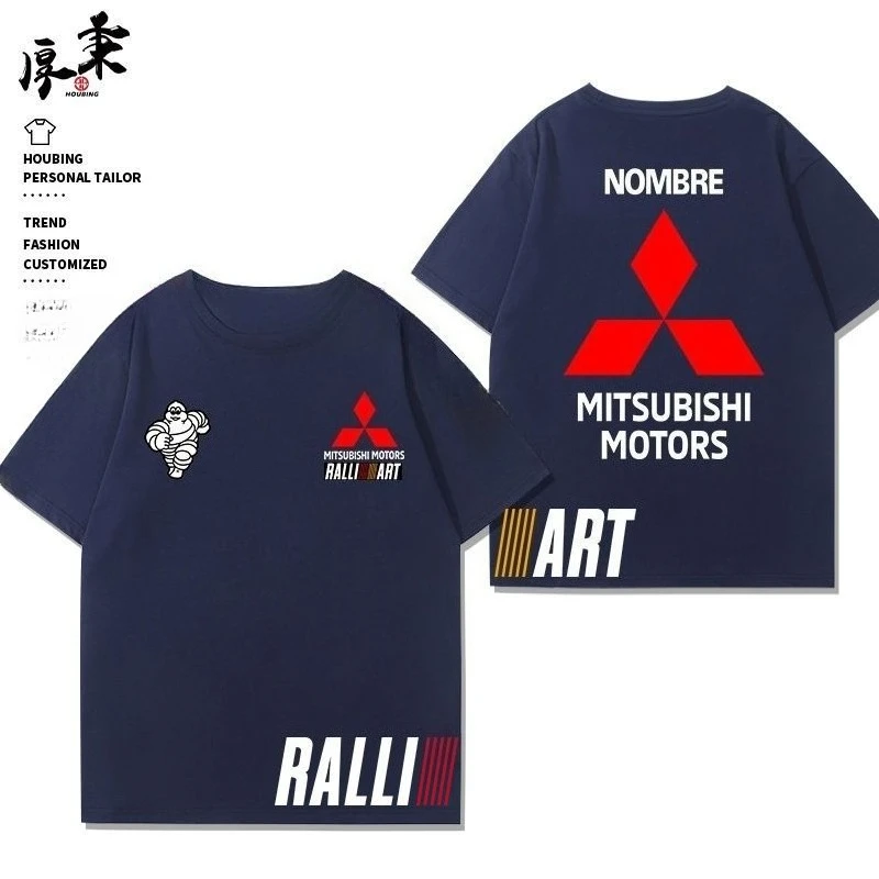 

Mitsubishi Racing JDM Japanese Cotton T-shirt Evo Modified Car Locomotive Enthusiasts Clothes Short Sleeves Tide