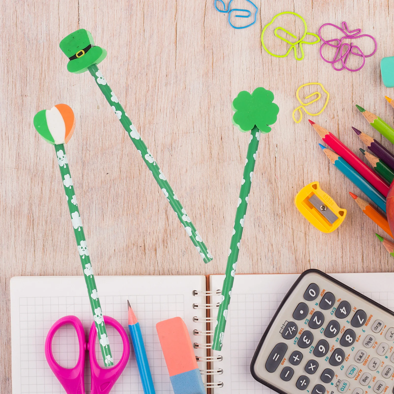 

12 Pcs Stationery Irish Pencil Office Student Pencils Green Colored Wood Graphite