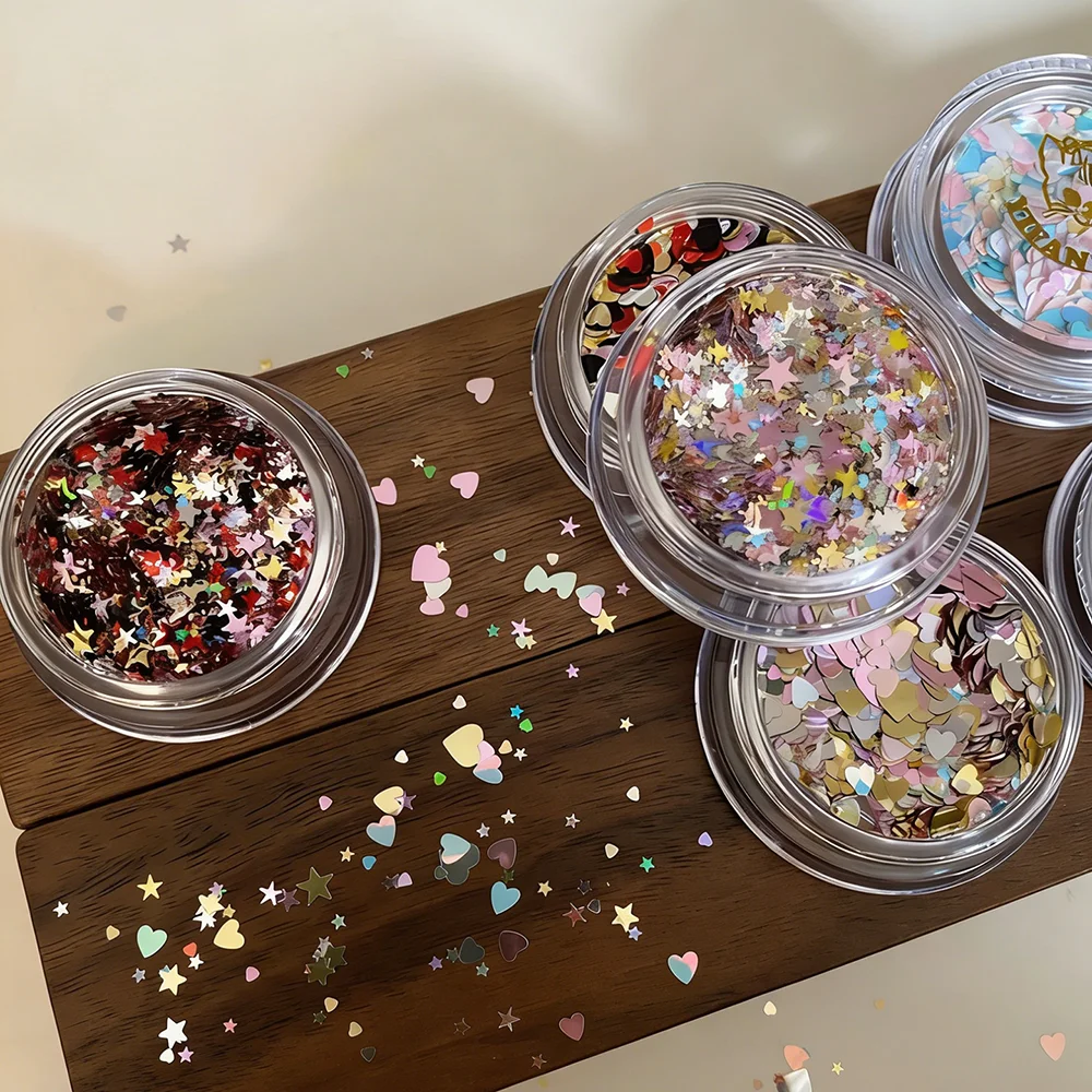 1Jar Mixed Star Nail Sequins Macaron Color Shimmer Mini Pentagram Nail Glitter Flakes For Y2K Manicure Eye/Face Makeup Decoratio