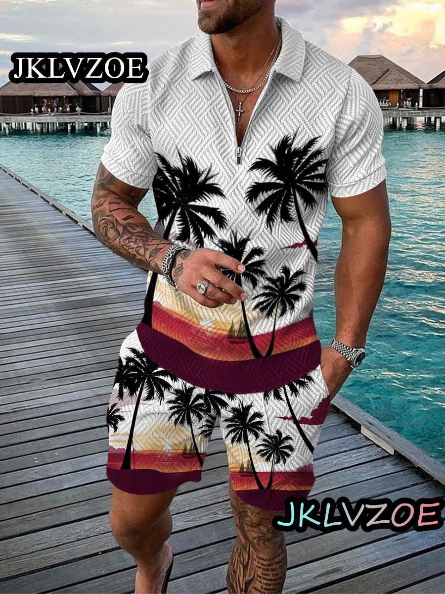 Men\'s Tracksuit Polo Sets Fashion Summer Beach Style Shorts Casual Suit 2 Piece Sets 3D Print Social Shirt Luxury Male Clothing