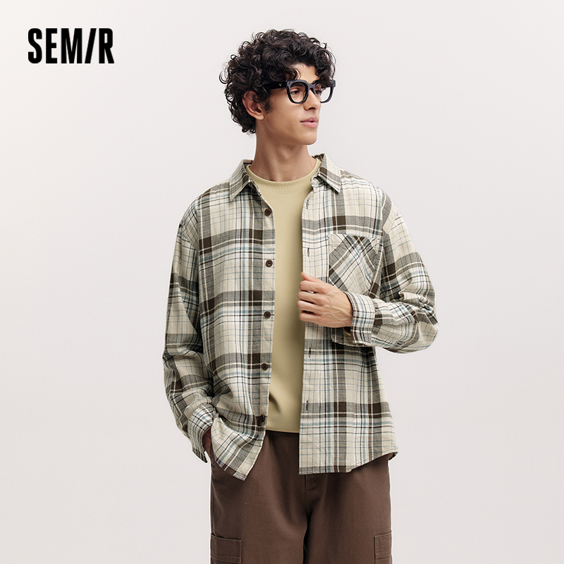  Semir Long Sleeve Shirt Men Pure Cotton Checkered Outerwear 2025 New Spring Top Loose Versatile 
