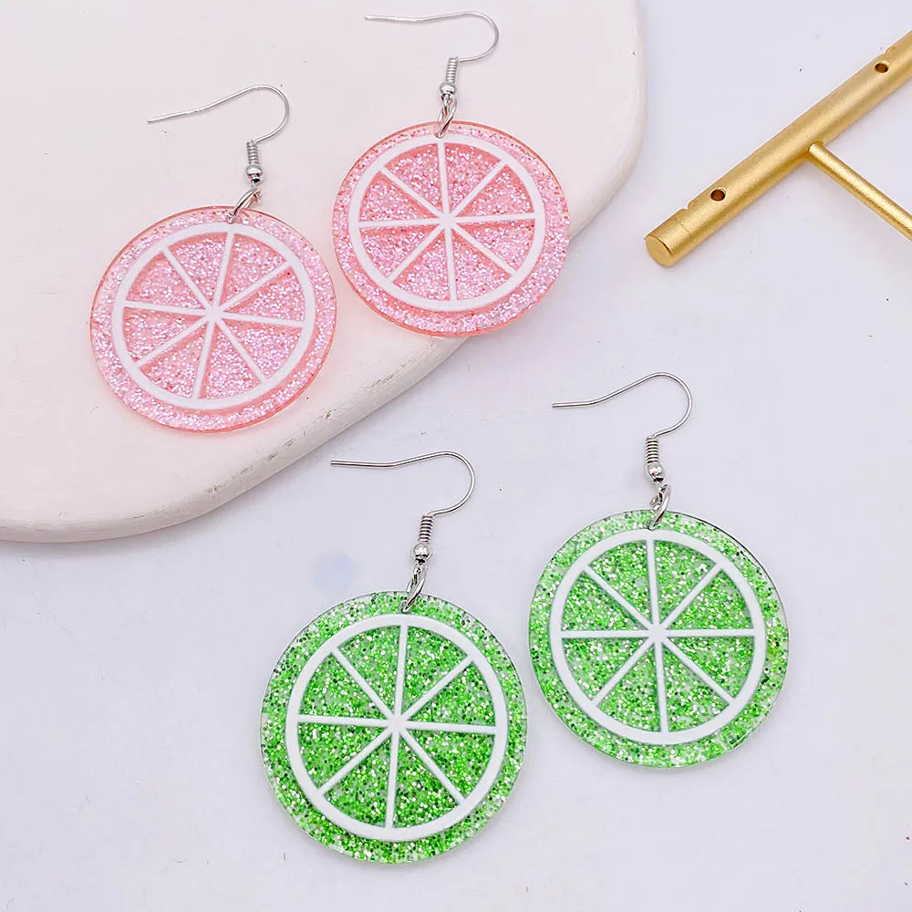 Summer New Acrylic Earrings Orange Lemon Cute Fruit Geometric   Round Pendant Earrings for Women Simple Daily Life Jewelry