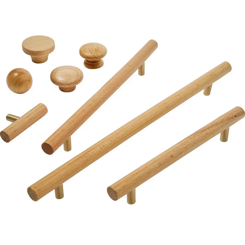 2pcs Solid Wooden Cabinet Pulls Wardrobe Door Handle T-Bar Brass Drawer Knobs Kitchen Cupboard Shoe Closet Furniture Handles Diy