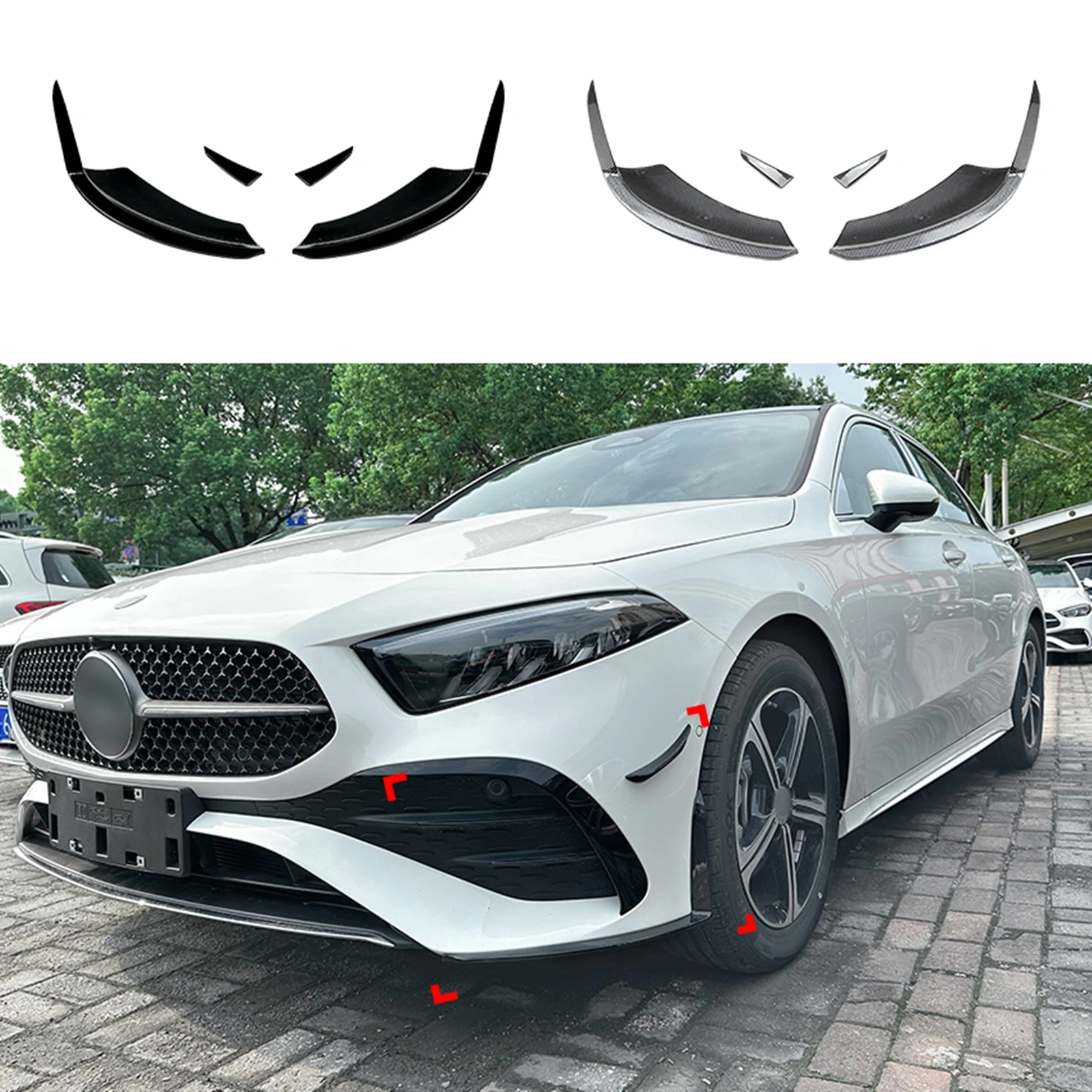 

Front Bumper Side Spoiler Cover Lip Lower Splitter Corner Protect Kit For Mercedes Benz A Class W177 A180 A200 A35 AMG 2023-2024