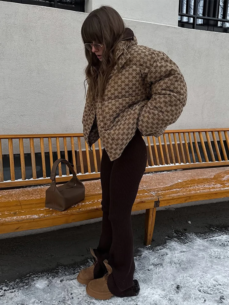 Stylish Alphabet Cotton Jacket Women Lapel Full Sleeve Zipper Short Coats Female 2025 Winter Chic Lady Warm All-matching Outwear