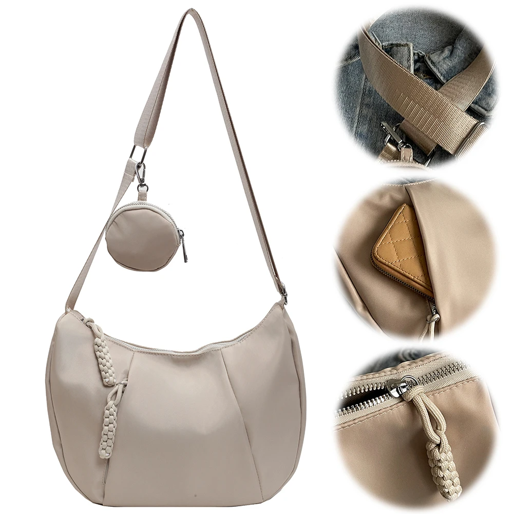 

Crossbody Bag for Women with Inner Pocket Shoulder Bag Nylon Zipper Crescent Bag Handbag for Work Travel