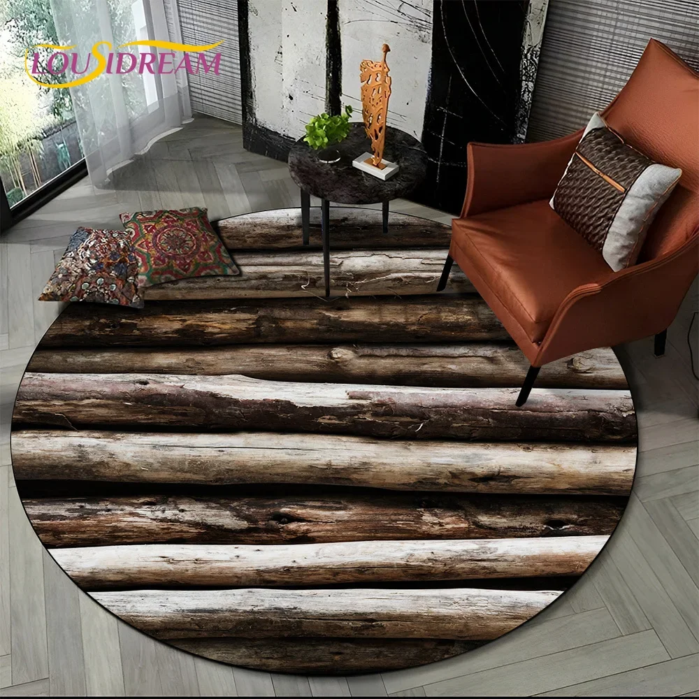 3D Wood Grain Effect Round Rug – Soft Non-Slip Decor Carpet for Living Room Bedroom Playroom