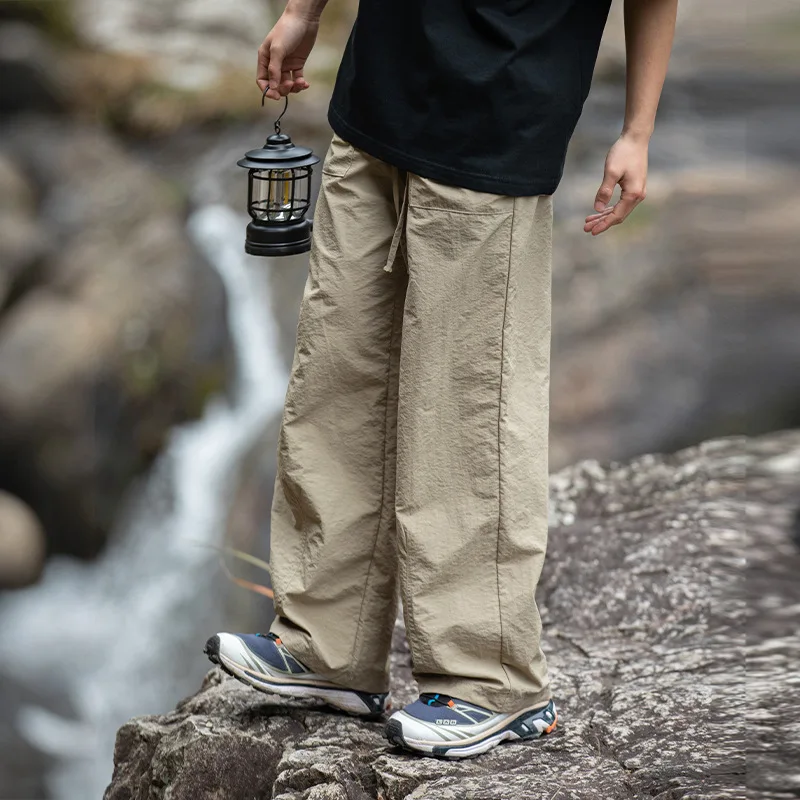 Micro-wrinkle tooling casual pants couple loose micro-wide straight thin drawstring pants sweatpants joggers men