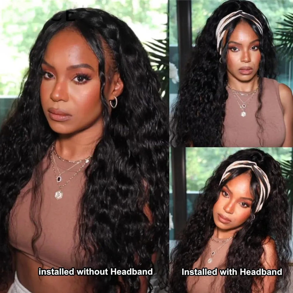 

Смесь безопасный полупарик 3 в 1, человеческие волосы, волна воды, шнурок или без повязки на голову, парики, глубокая волна, полупарики 3/4