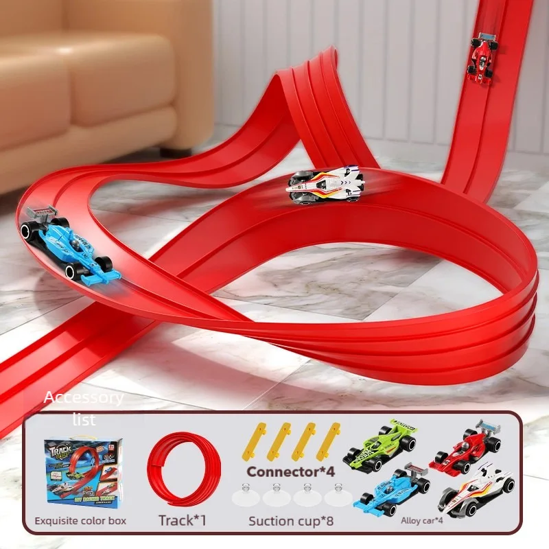 Build Your Own DIY Racetrack Race Track Building Set with 4 Alloy Cars 2-Player Speed Battle Toy Kids Boys Educational Gift