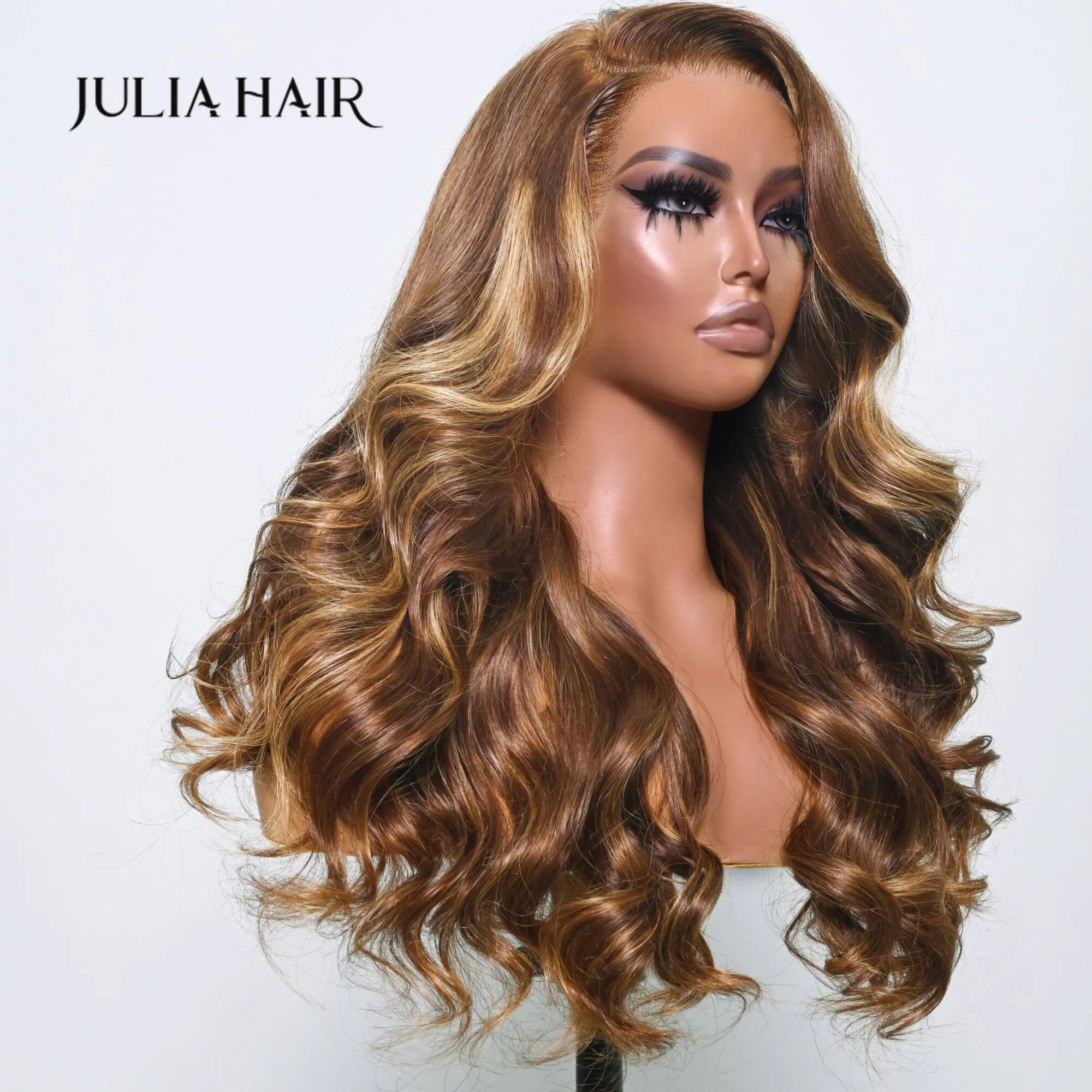 Julia Hair 13x4 Lace Front Golden Brown With Flaxen Highlights Loose Wave Wig Human Hair Wig With Babyhair Pre-plucked Wig