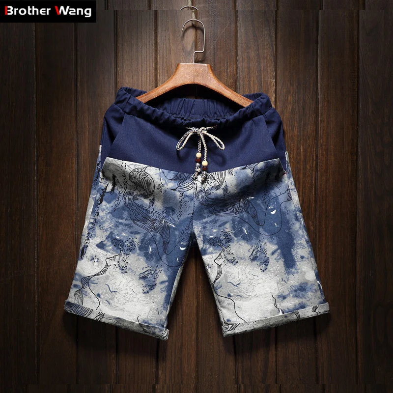 2023 Summer New Men's Bermuda Shorts Loose Comfortable Straight Floral Hawaiian Casual Comfortable Linen Shorts Men Brand