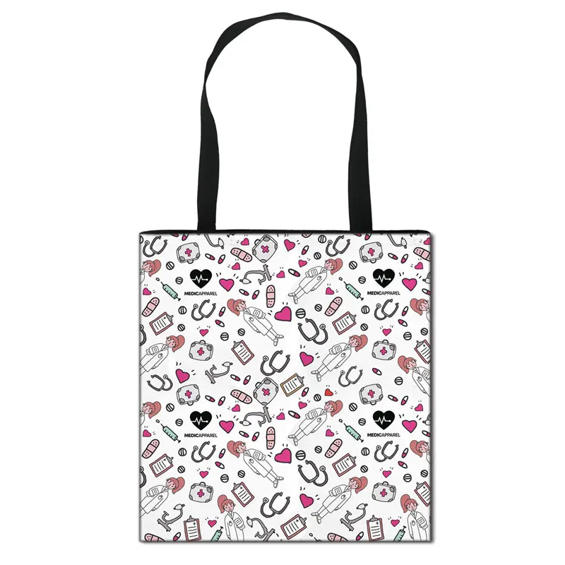 Doctor Nurse ECG Printing Totes Bag borse portatili da donna per le donne da viaggio Cute Tooth Fairy Handbag borsa per la spesa portatile femminile