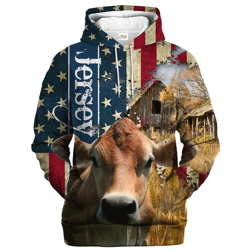 American Flag 3D All Printed USA City Cow Pattern Hoodies Unisex  Fashion Men Sweatshirt Pullover Harajuku Long Sleeve Tracksuit